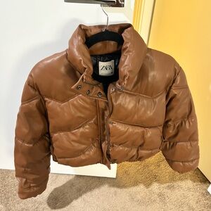 ZARA Faux Leather Puffer Jacket
